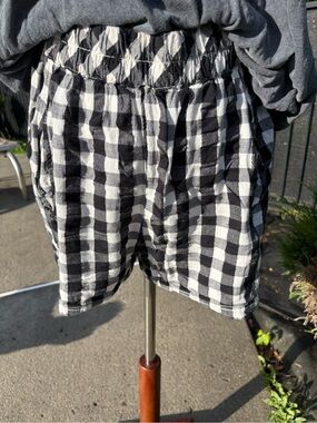 Free People Gingham Checked Seersucker Shorts Black/White